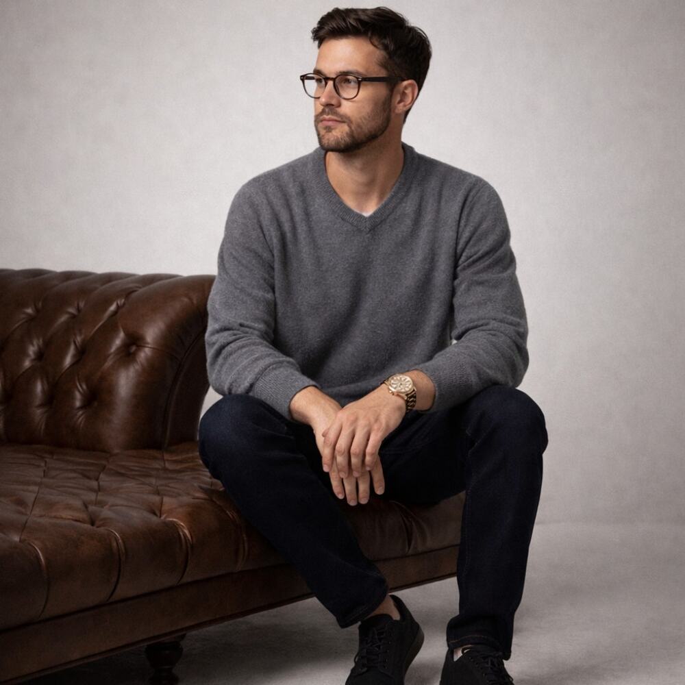 EMI MAGLIA Cashmere Yak V-Neck Sweater Charcoal Gray Sz XL NWT $159 {O25]